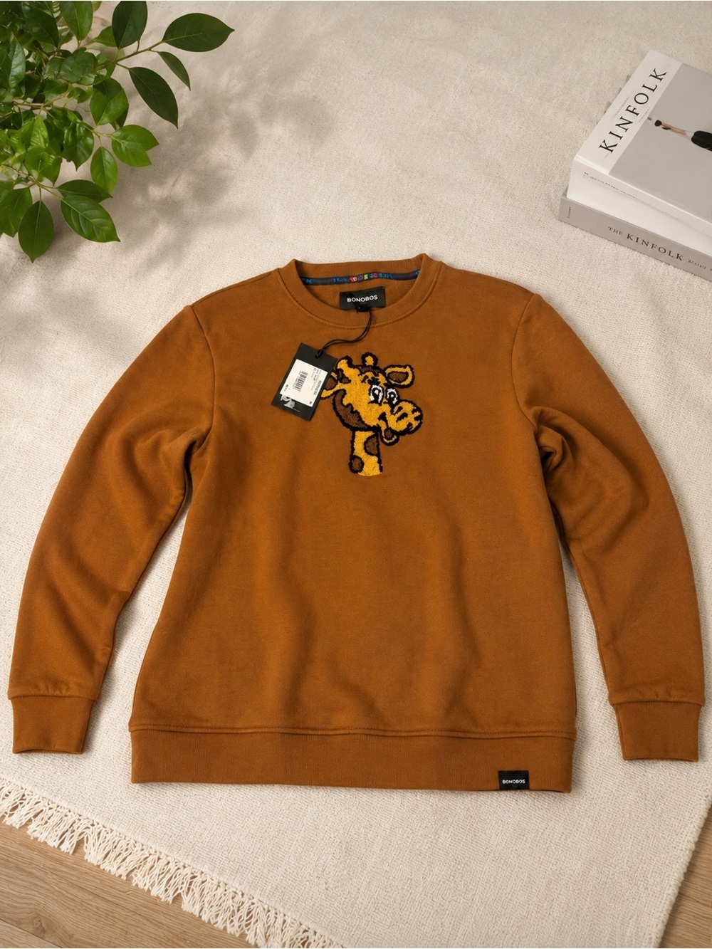 Bonobos Rust Brown Crewneck Sweater with Giraffe Patch